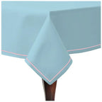Single Embroidery Border Sateen Cotton Solid Table Cloth - Light Blue PushpLinen