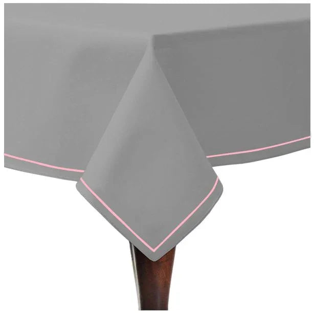 Single Embroidery Border Sateen Cotton Solid Table Cloth - Light Grey PushpLinen