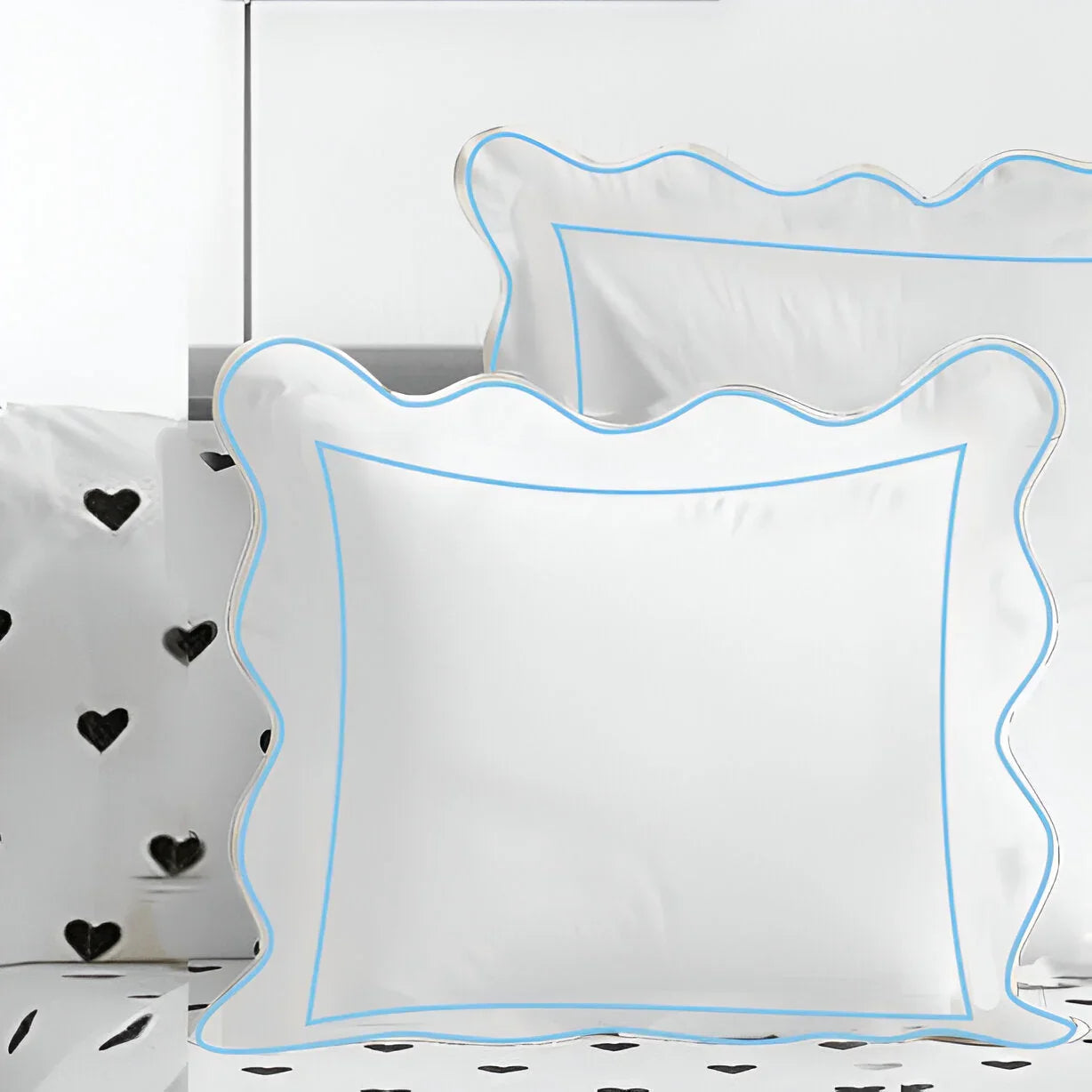 400TC Cotton Scallop Embroidery & Border Sateen Solid Euro Sham PushpLinen