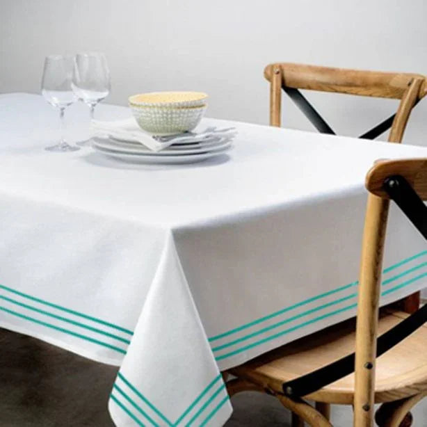 Triple Embroidery Border Sateen Cotton Solid Table Cloth PushpLinen