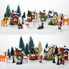 31pcs Lighted Christmas Village Figurine Set with Snowy Houses, Trees & Santa - Battery-Powered (AA Batteries Not Included) Resin/Metal/Vinyl Xmas Town Scene with Warm White Lights, Snowy Roof & Ground Decorations for Indoor/ House Of Avana