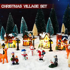 31pcs Lighted Christmas Village Figurine Set with Snowy Houses, Trees & Santa - Battery-Powered (AA Batteries Not Included) Resin/Metal/Vinyl Xmas Town Scene with Warm White Lights, Snowy Roof & Ground Decorations for Indoor/ House Of Avana
