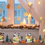31pcs Lighted Christmas Village Figurine Set with Snowy Houses, Trees & Santa - Battery-Powered (AA Batteries Not Included) Resin/Metal/Vinyl Xmas Town Scene with Warm White Lights, Snowy Roof & Ground Decorations for Indoor/ House Of Avana