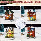 31pcs Lighted Christmas Village Figurine Set with Snowy Houses, Trees & Santa - Battery-Powered (AA Batteries Not Included) Resin/Metal/Vinyl Xmas Town Scene with Warm White Lights, Snowy Roof & Ground Decorations for Indoor/ House Of Avana