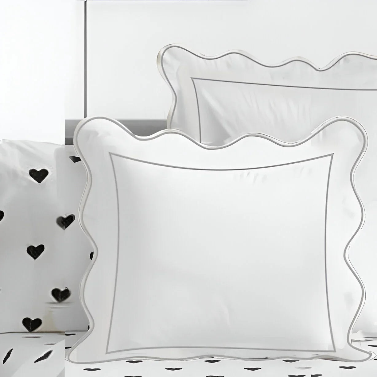 400TC Cotton Scallop Embroidery & Border Sateen Solid Euro Sham PushpLinen