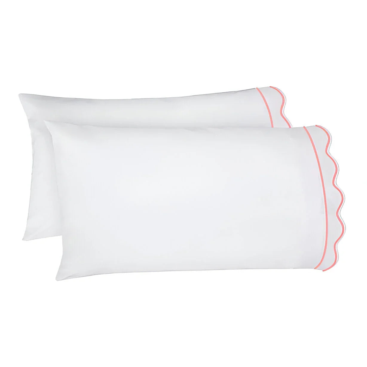 400TC Cotton Scallop Embroidery & Border Sateen Solid Pillowcases (Set Of 2) PushpLinen
