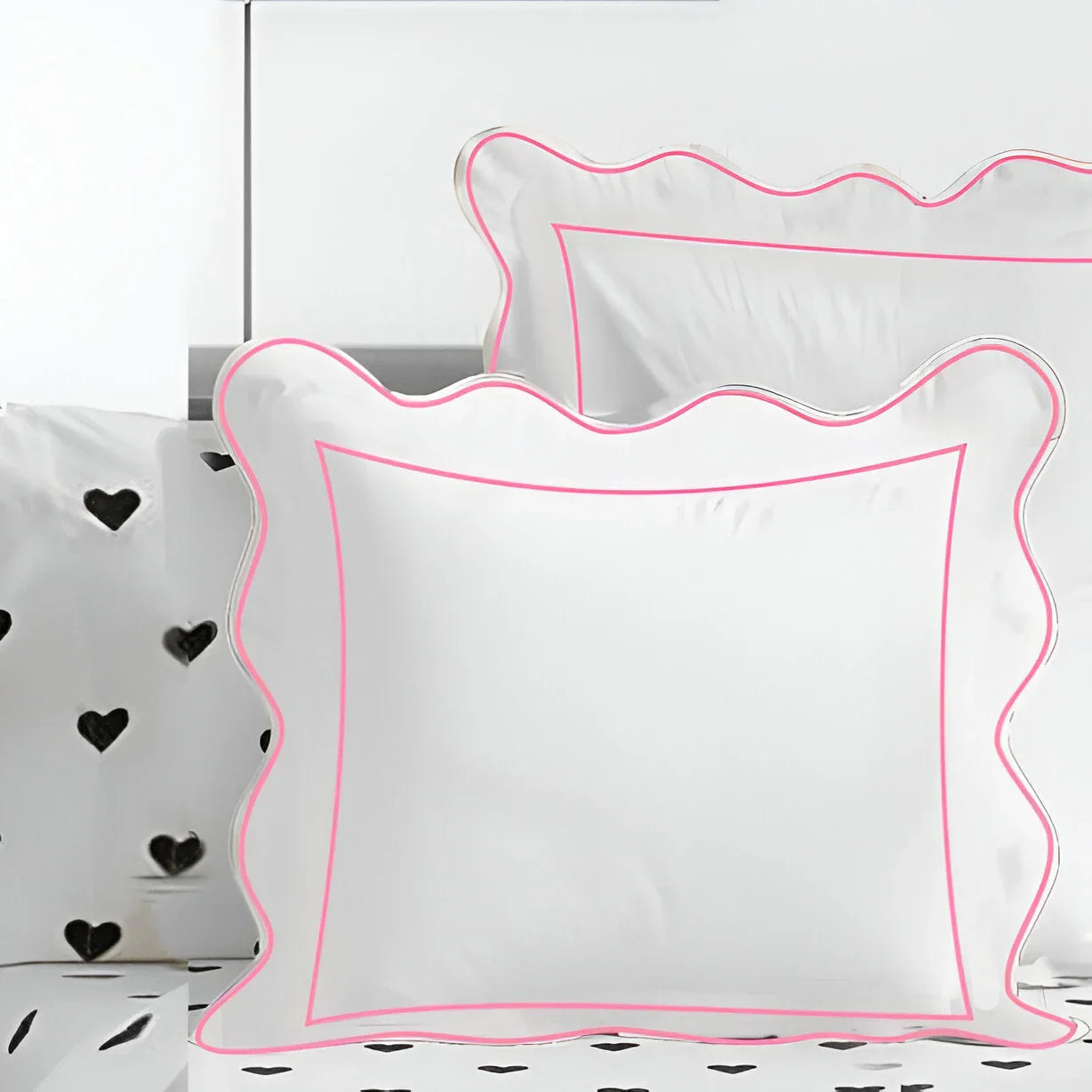 400TC Cotton Scallop Embroidery & Border Sateen Solid Euro Sham PushpLinen