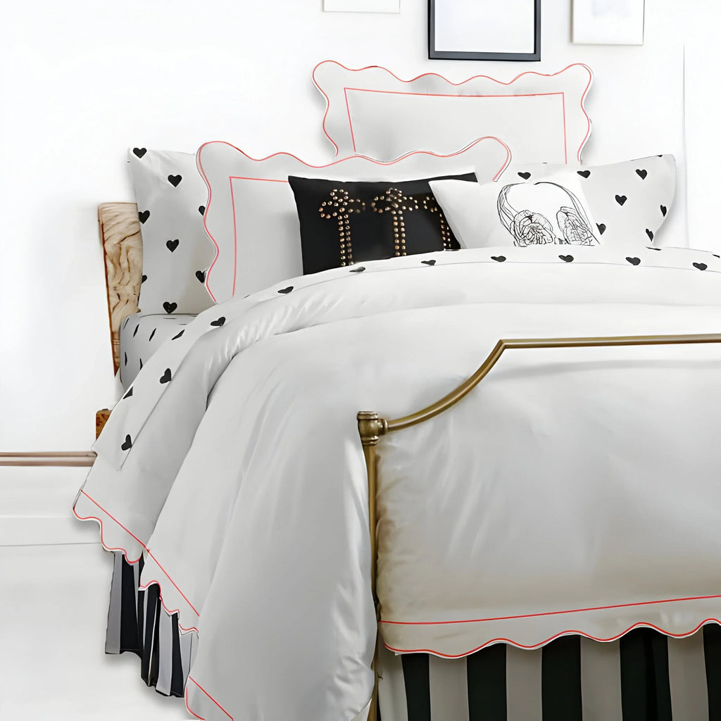 400TC Cotton Scallop Embroidery & Border Sateen Solid Duvet Cover Set PushpLinen