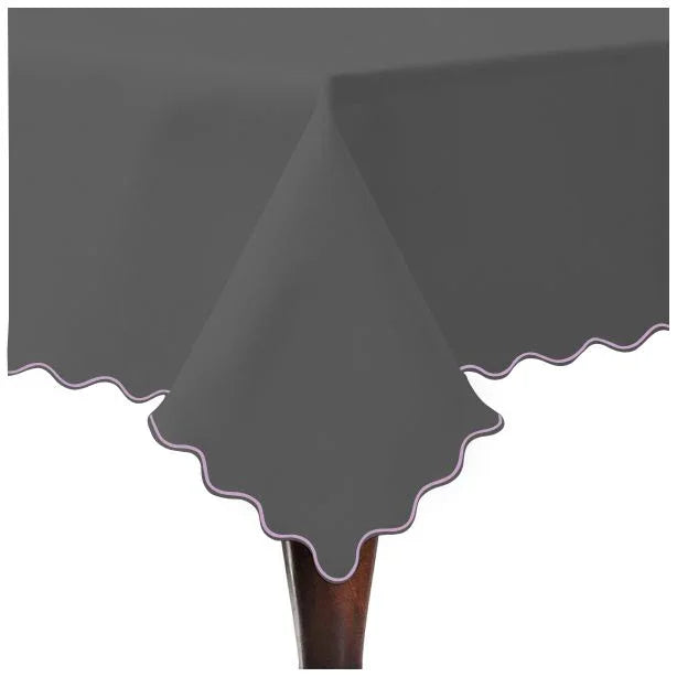 Scallop Embroidery Sateen Cotton Solid Table Cloth - Dark Grey PushpLinen