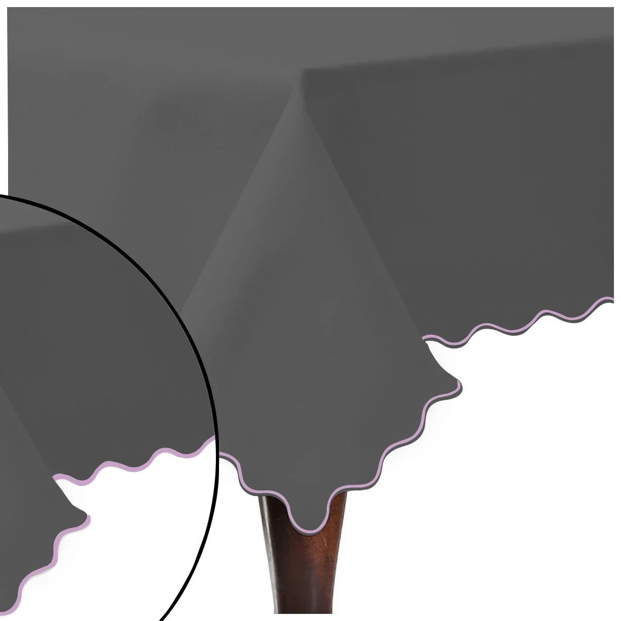 Scallop Embroidery Sateen Cotton Solid Table Cloth - Dark Grey PushpLinen