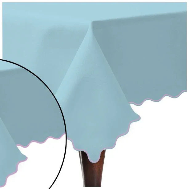 Scallop Embroidery Sateen Cotton Solid Table Cloth - Light Blue PushpLinen