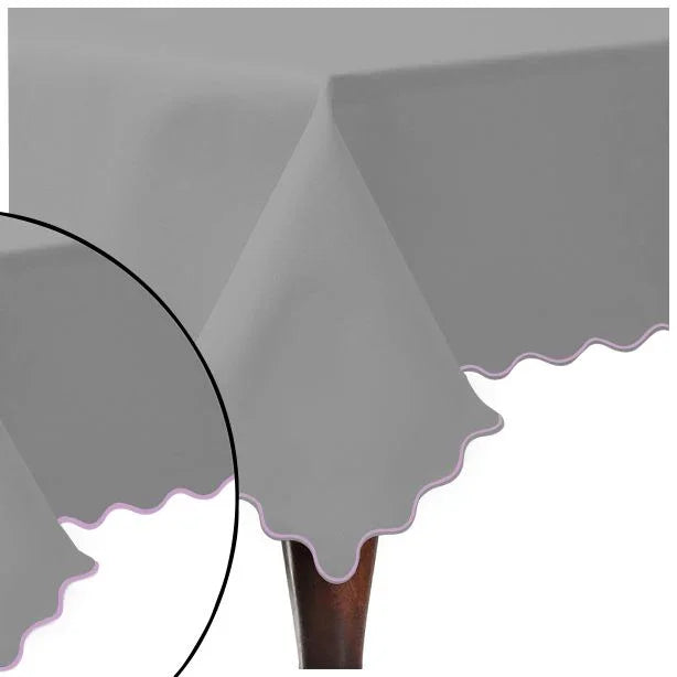 Scallop Embroidery Sateen Cotton Solid Table Cloth - Light Grey PushpLinen