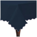 Scallop Embroidery Sateen Cotton Solid Table Cloth - Navy PushpLinen