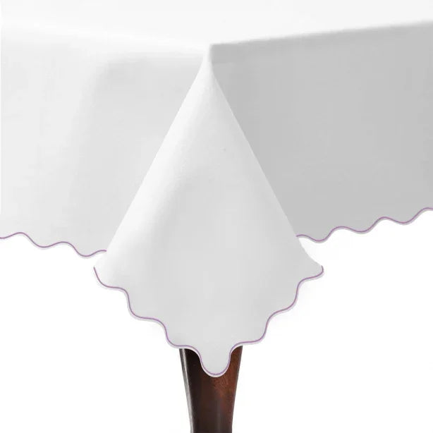 Scallop Embroidery Sateen Poly Cotton Solid Table Cloth PushpLinen