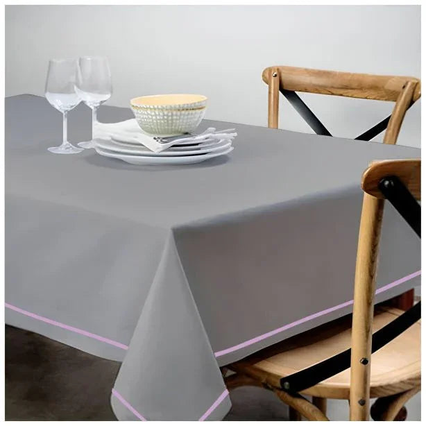 Single Embroidery Border Sateen Cotton Solid Table Cloth - Light Grey PushpLinen