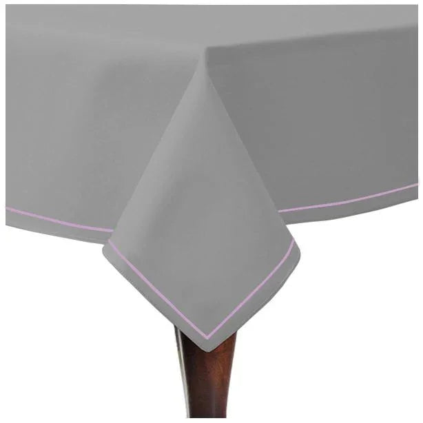 Single Embroidery Border Sateen Cotton Solid Table Cloth - Light Grey PushpLinen