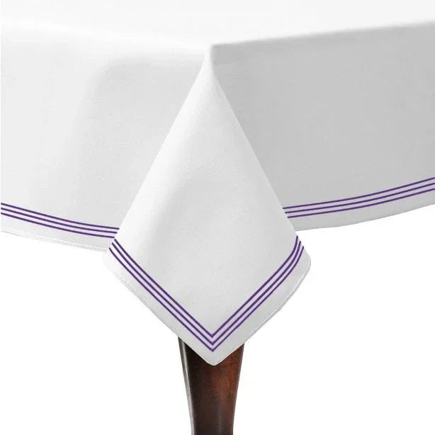 Triple Embroidery Border Sateen Cotton Solid Table Cloth PushpLinen