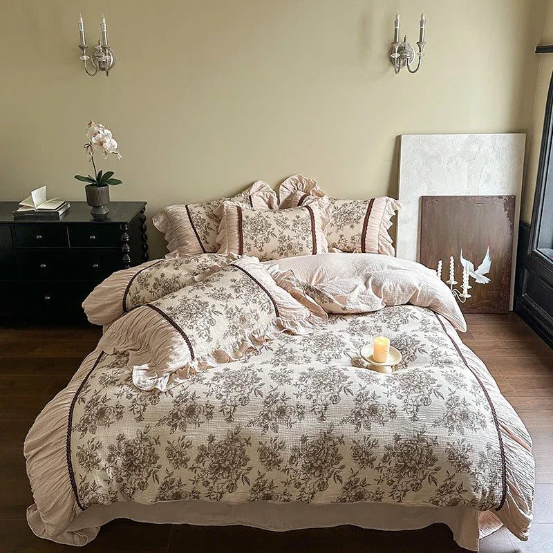 Lillian Retro Floral Ruffle Bedding Set Ever Lasting