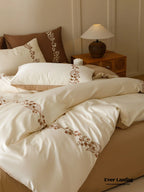 Lily of the Valley Embroidered Silky Bedding Set / Brown Ever Lasting