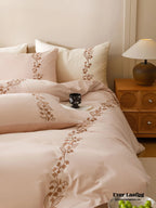 Lily of the Valley Embroidered Silky Bedding Set / Brown Ever Lasting
