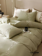 Lily of the Valley Embroidered Silky Bedding Set / Brown Ever Lasting