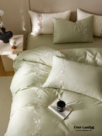 Lily of the Valley Embroidered Silky Bedding Set / Brown Ever Lasting