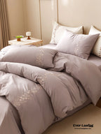Lily of the Valley Embroidered Silky Bedding Set / Brown Ever Lasting