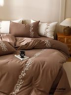 Lily of the Valley Embroidered Silky Bedding Set / Brown Ever Lasting