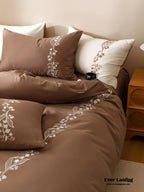 Lily of the Valley Embroidered Silky Bedding Set / Brown Ever Lasting