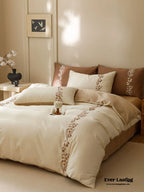 Lily of the Valley Embroidered Silky Bedding Set / Brown Ever Lasting