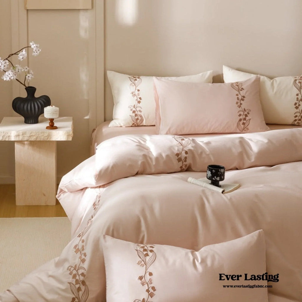 Lily of the Valley Embroidered Silky Bedding Set / Pink Ever Lasting