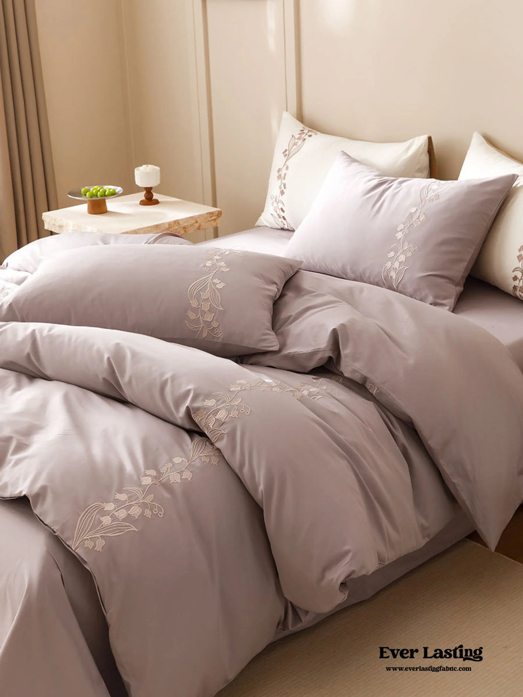 Lily of the Valley Embroidered Silky Bedding Set / Pink Ever Lasting