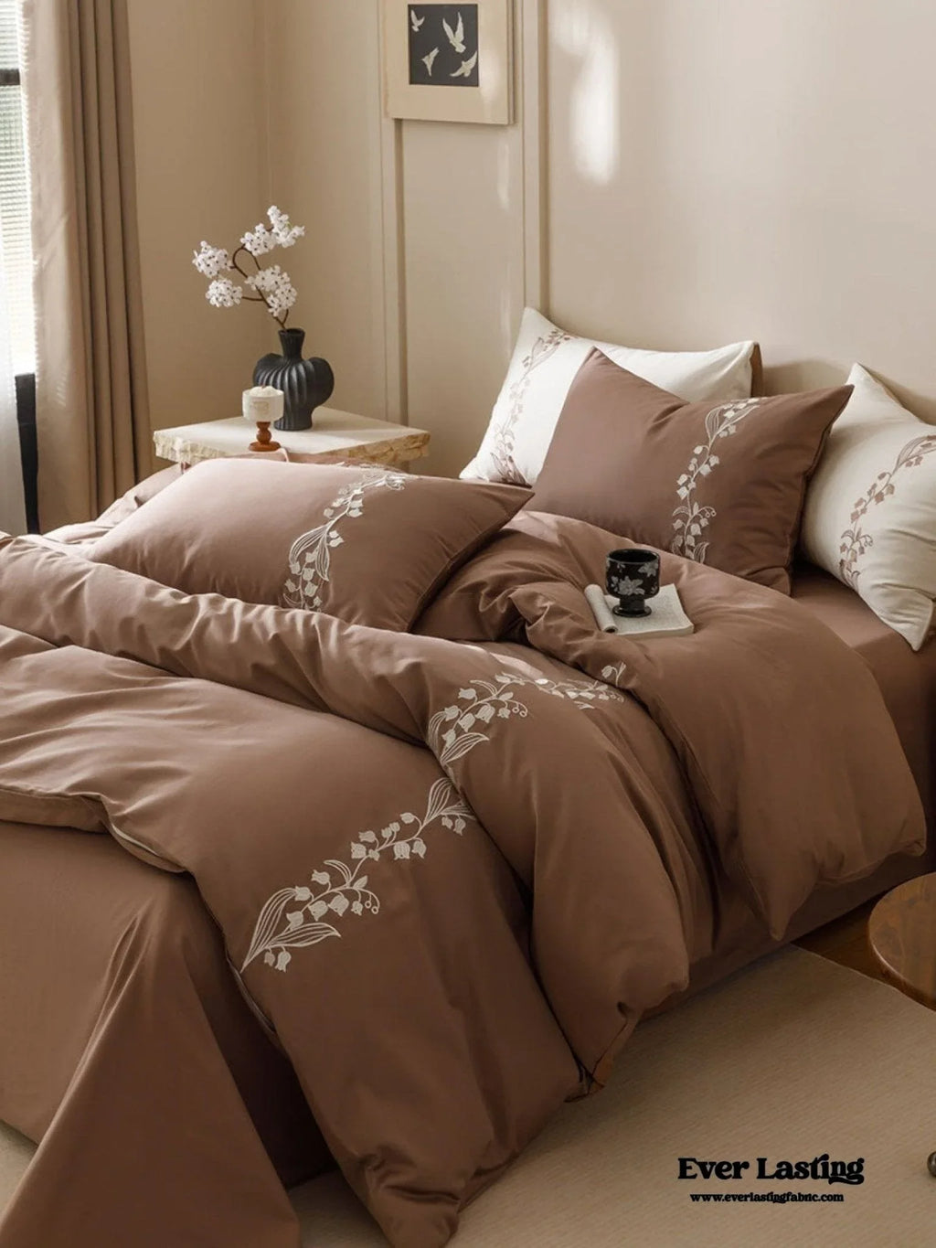 Lily of the Valley Embroidered Silky Bedding Set / Pink Ever Lasting