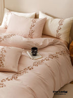 Lily of the Valley Embroidered Silky Bedding Set / Pink Ever Lasting