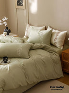 Lily of the Valley Embroidered Silky Bedding Set / Pink Ever Lasting