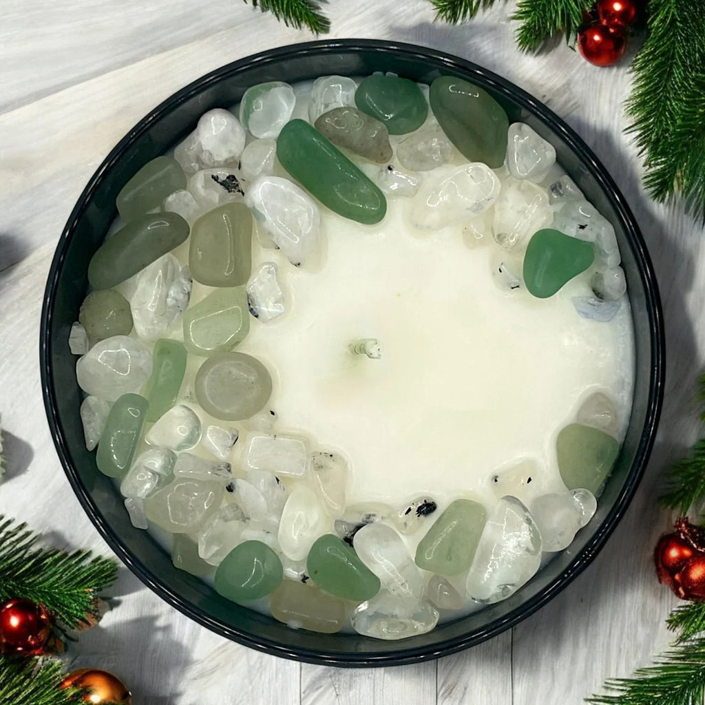 Limited Edition: Christmas Morning Crystal Candle | Coconut-soy Wax Candle, 9oz, front view - House Of Avana