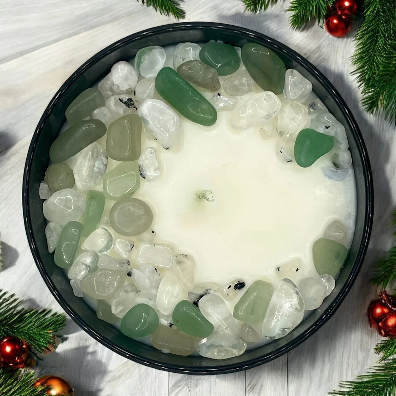 Limited Edition: Christmas Morning Crystal Candle | Coconut-soy Wax Candle, 9oz, front view - House Of Avana