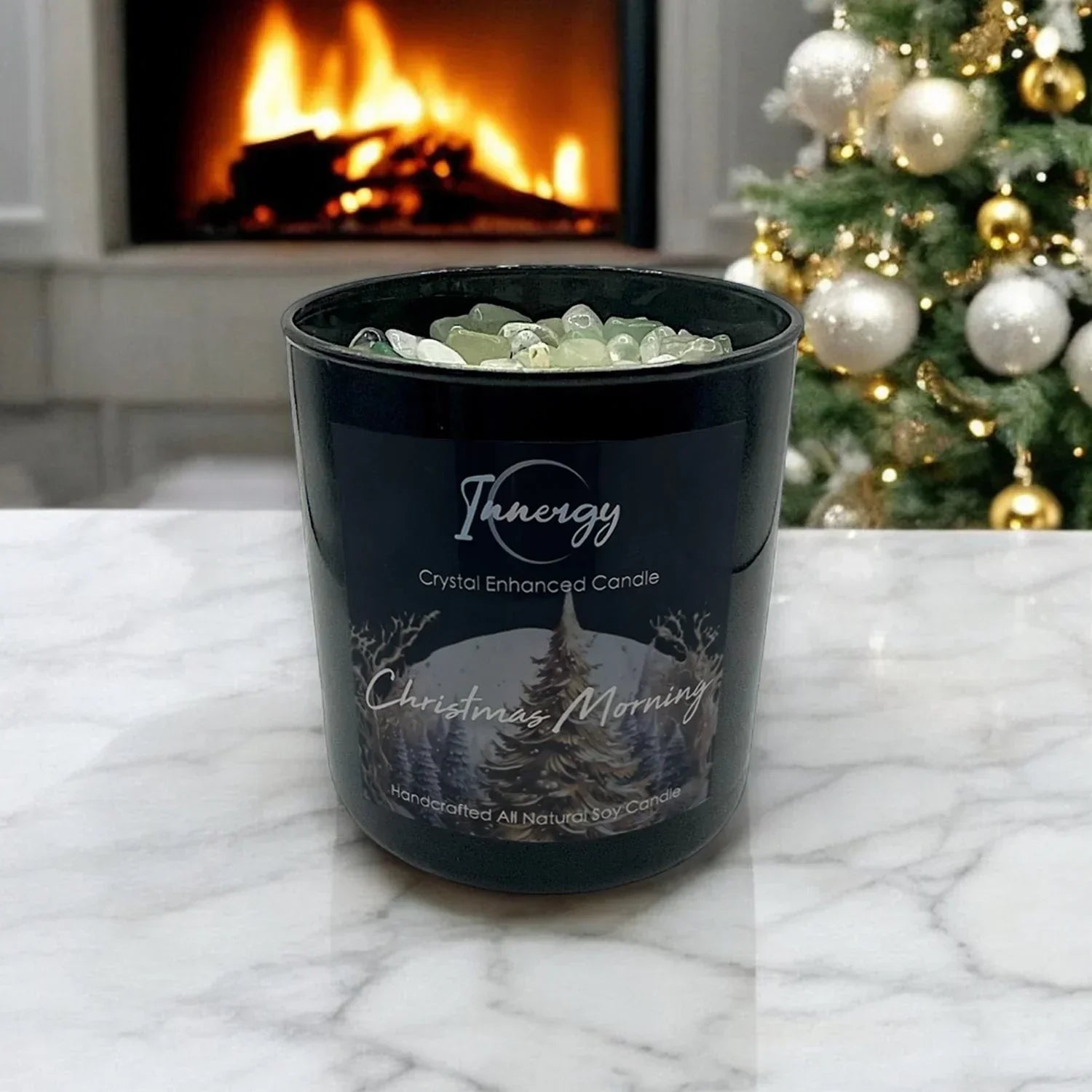 Limited Edition: Christmas Morning Crystal Candle | Coconut-soy Wax Candle, 9oz, side view - House Of Avana
