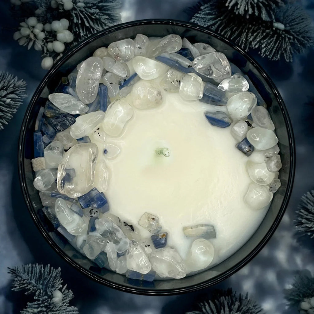 Limited Edition: Winter's Eve Crystal Candle | Coconut-soy Wax Candle, 9oz, front view - House Of Avana