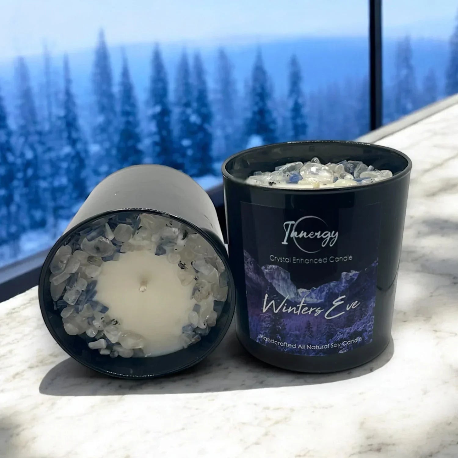 Limited Edition: Winter's Eve Crystal Candle | Coconut-soy Wax Candle, 9oz, close-up view - House Of Avana