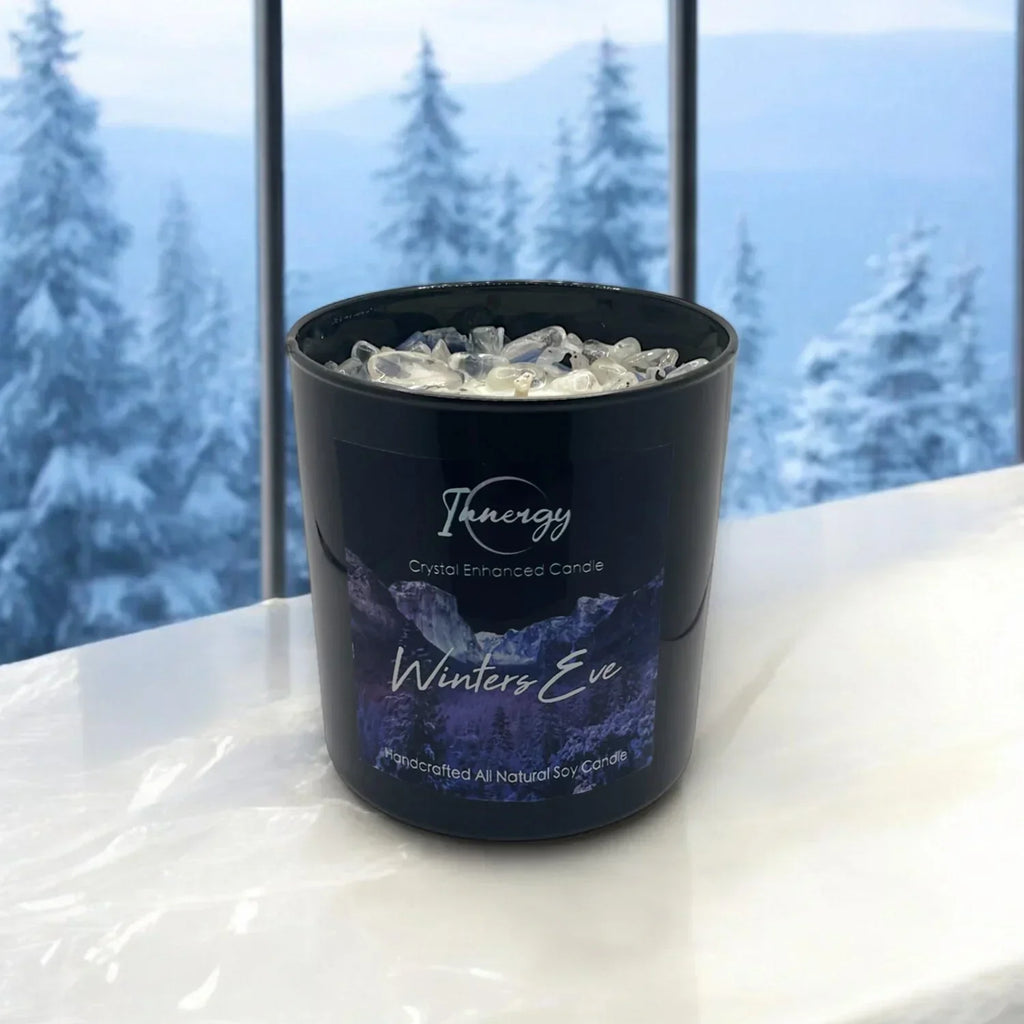 Limited Edition: Winter's Eve Crystal Candle | Coconut-soy Wax Candle, 9oz, side view - House Of Avana