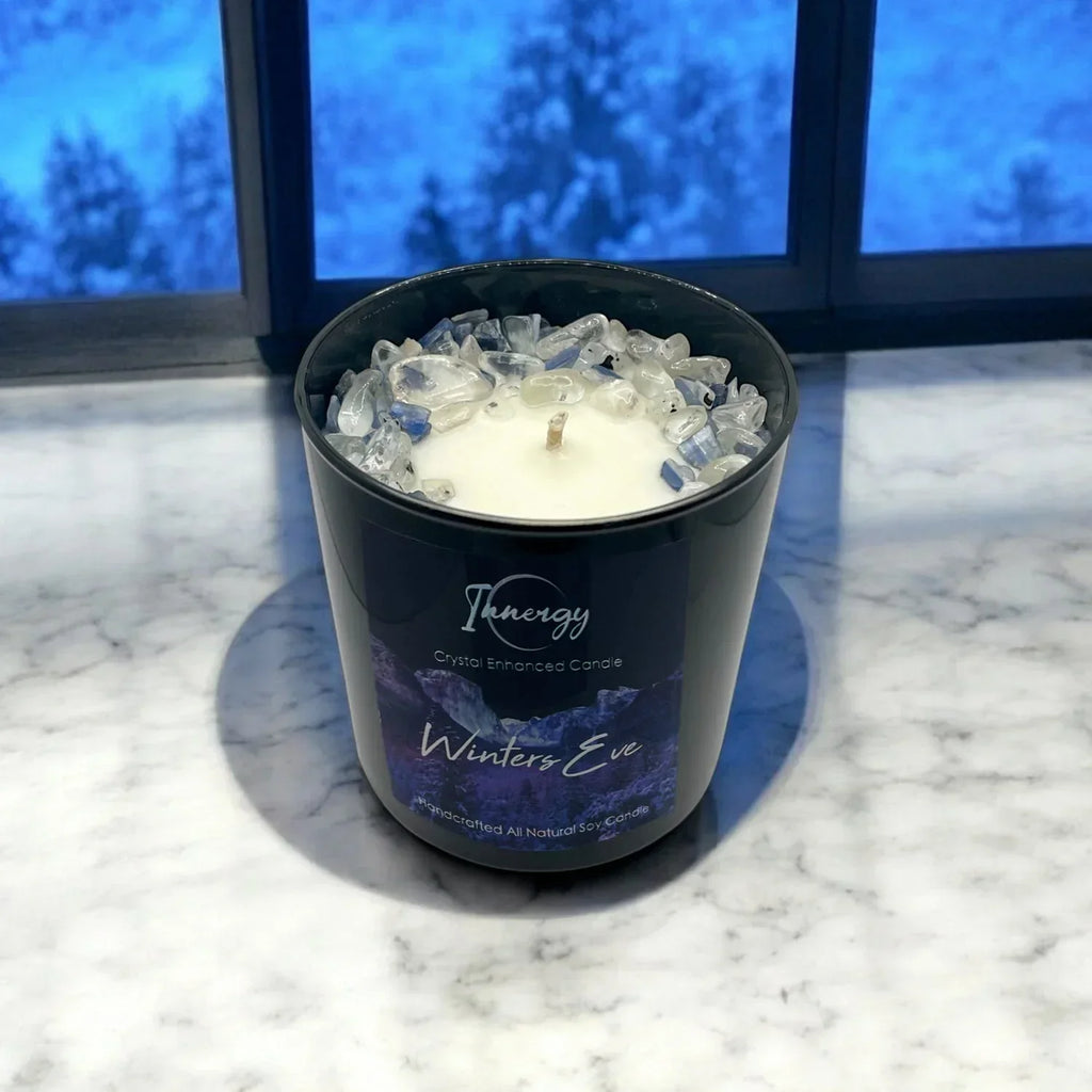 Limited Edition: Winter's Eve Crystal Candle | Coconut-soy Wax Candle, 9oz, detail shot - House Of Avana