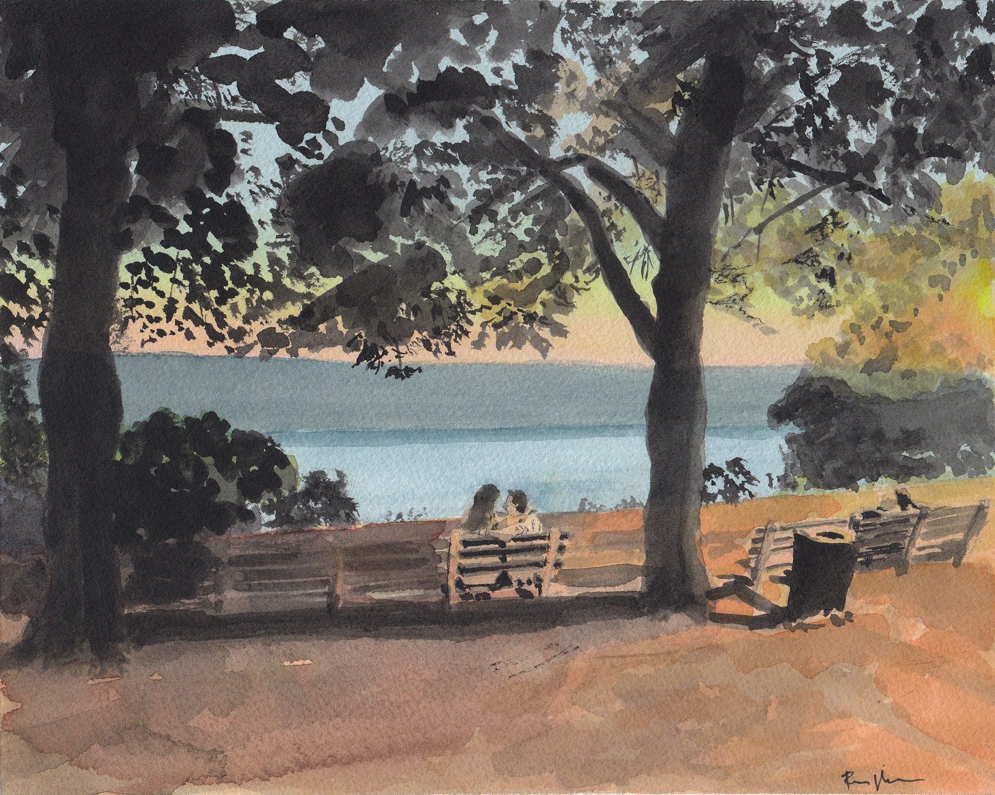Linden Terrace, Fort Tryon Park, Park Bench, River Scene, front view - House Of Avana