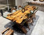Solid Linden Wood Natural Look Epoxy Resin Side Dining Table Gizz