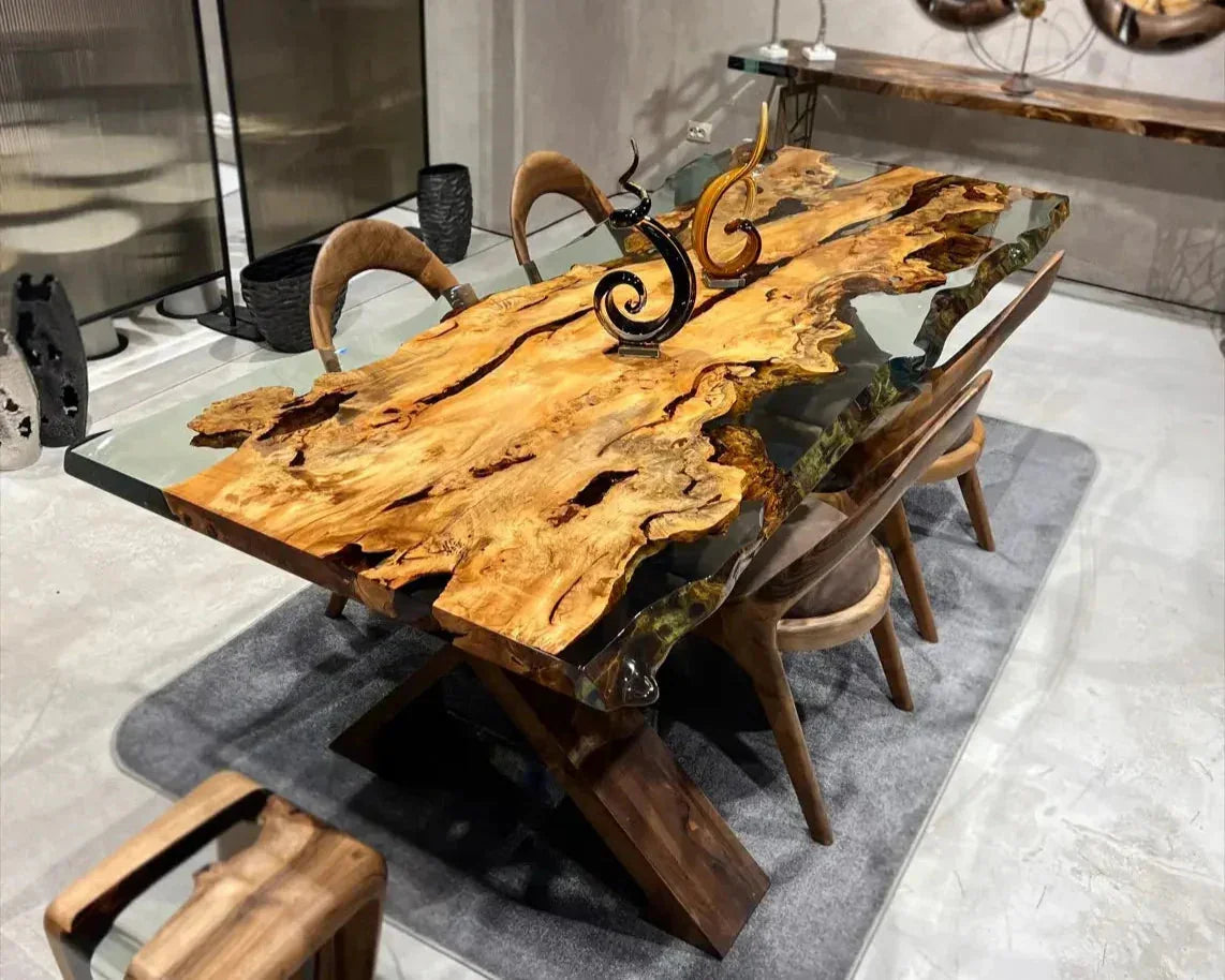 Solid Linden Wood Natural Look Epoxy Resin Side Dining Table Gizz