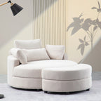 Beige linen chair with storage ottoman, upholstered furniture - House of Avana