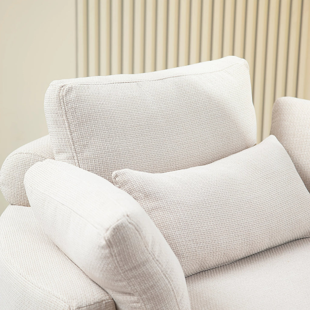 Beige linen chair with storage ottoman, upholstered furniture - House of Avana