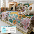 Linen Sofa Cover | Floral Tassel Throw, Pet-Friendly & Non-Slip topspet