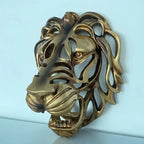 Bronze lion head wall sculpture, hollow design, metallic finish - House of Avana