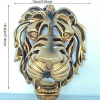 Bronze lion head wall sculpture, hollow design, metallic finish - House of Avana